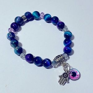 ➡️BOGO!!⬅️ Aurora Borealis Cats Eye, Hamsa Hand & Dragons Eye Colorful Bracelet